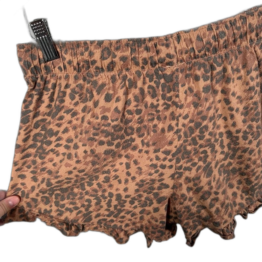 Aerie Brown Leopard Print Ruffle Trim Pajama Flannel Boxer Shorts Size Medium - Picture 14 of 16
